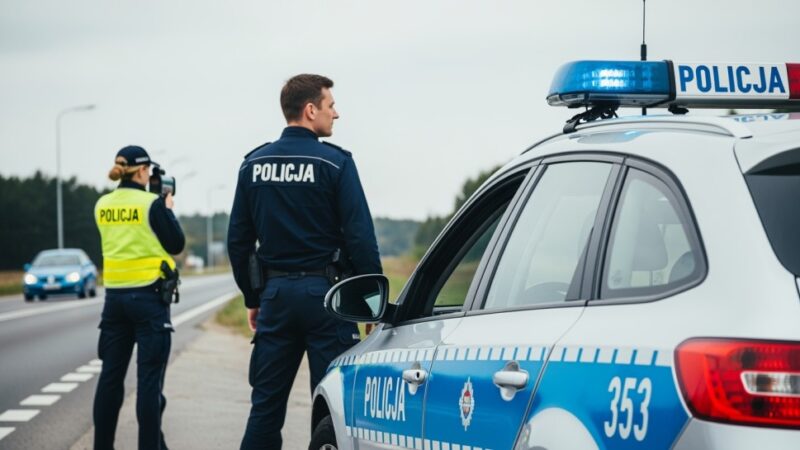 Kierowca dziękuje policjantom za profesjonalizm podczas kontroli drogowej